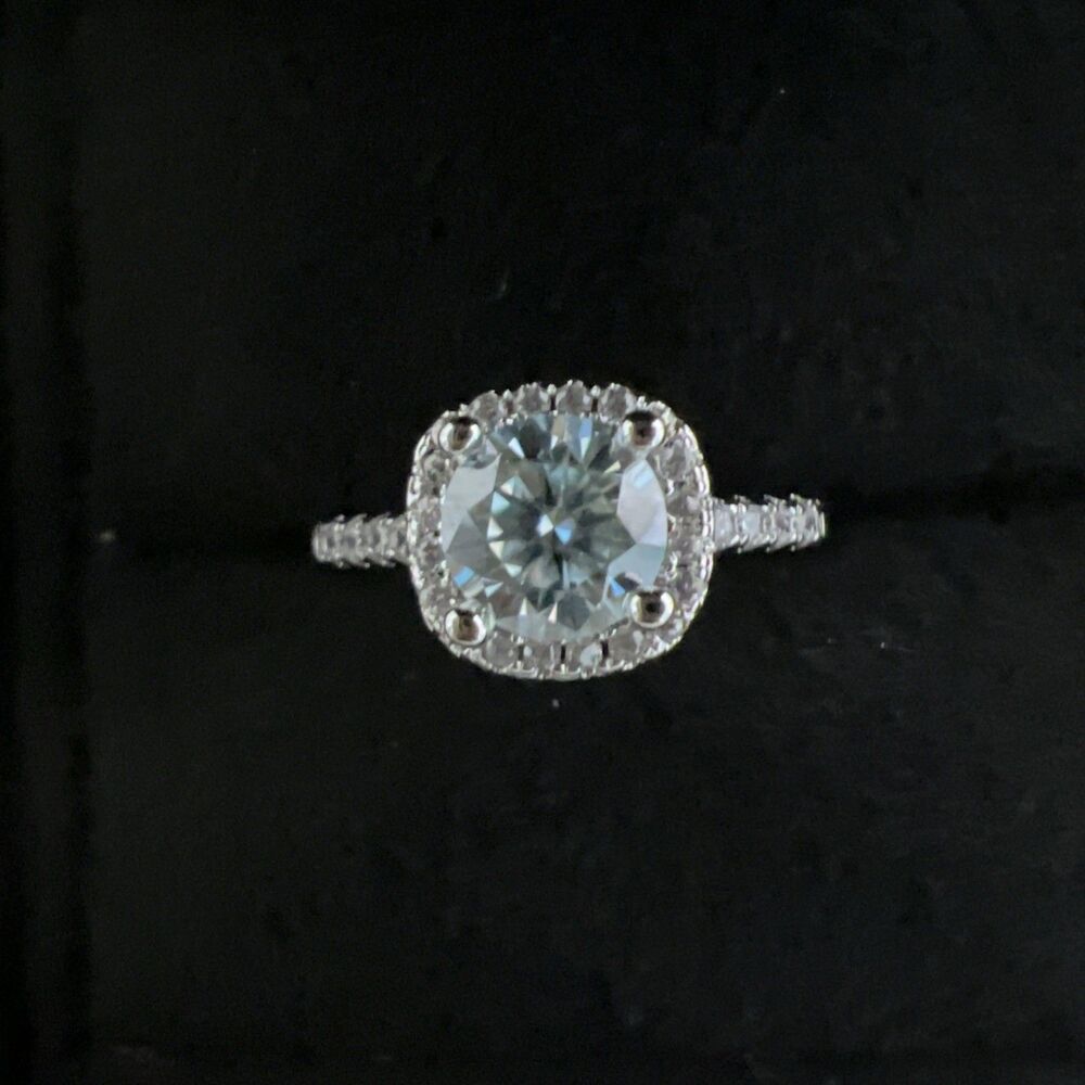 Moissanite Ring Adjustable 1.0 ct Round Brillant Blue Green Sterling Silver